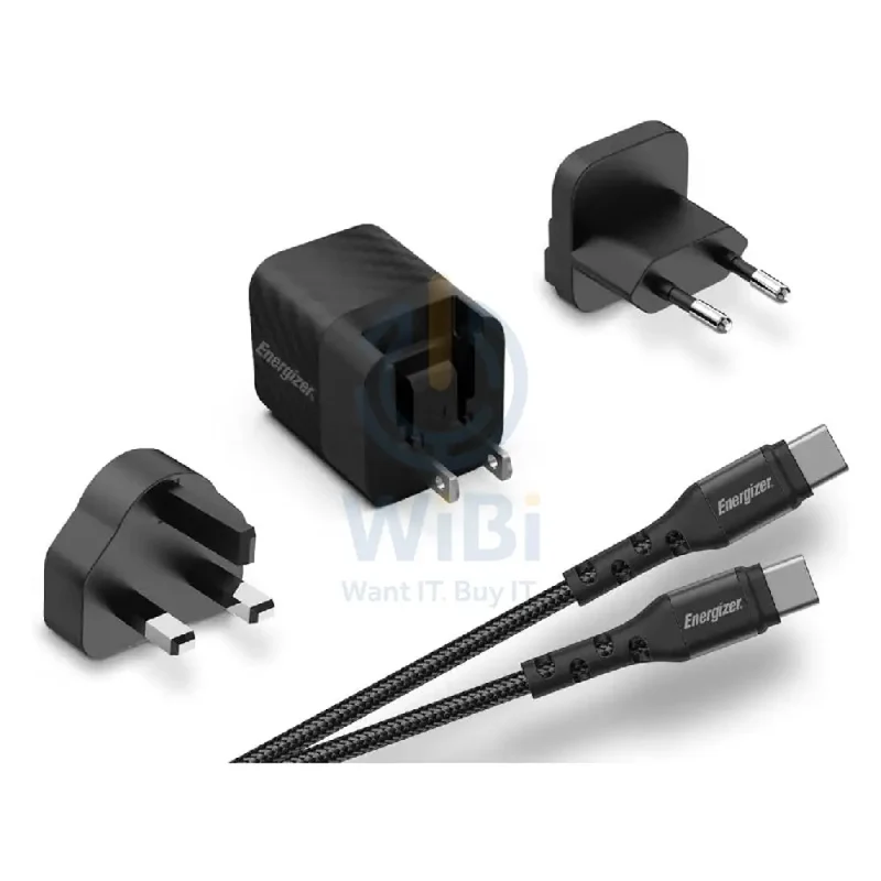 Energizer Ultimate Wall Charger with Universal Plug with Type-C Cable - 38W / Type-C / USB-A / Black