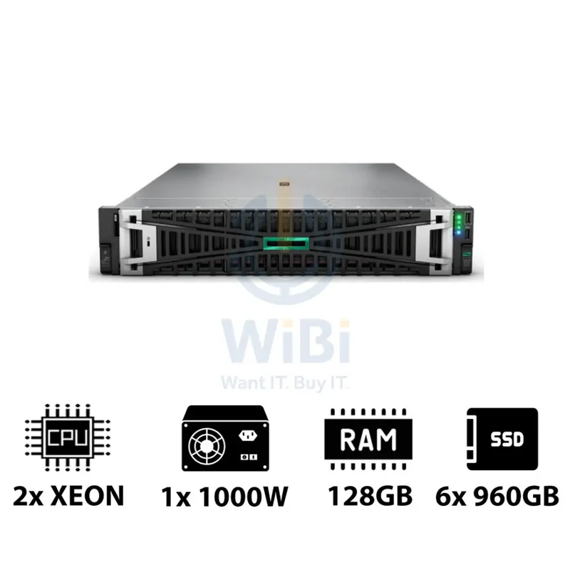 HP ProLiant DL380 G11 - 2x Xeon Gold 5416S 2.00GHz / 2x 16-Cores / 128GB / 6x 960GB SSD / 2x 1000Watts / Rack(2U)
