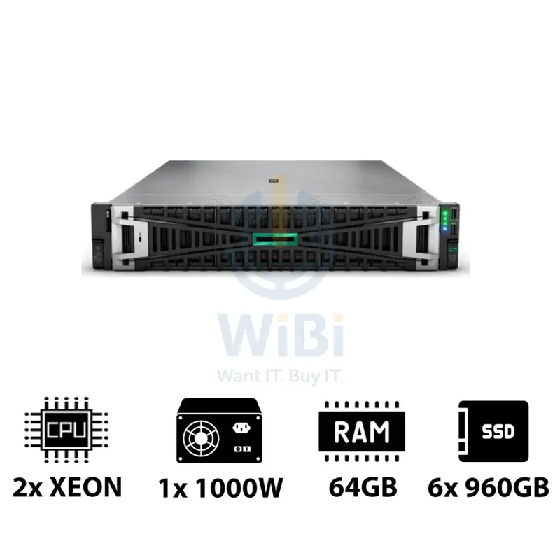 HP ProLiant DL380 G11 - 2x Xeon Gold 5416S 2.00GHz / 2x 16-Cores / 64GB / 6x 960GB SSD / 2x 1000Watts / Rack(2U)