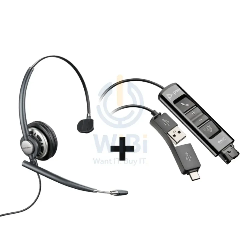 HP Poly EncorePro HW710 Single Ear Headset + HP Poly DA85 USB to QD Black Adapter
