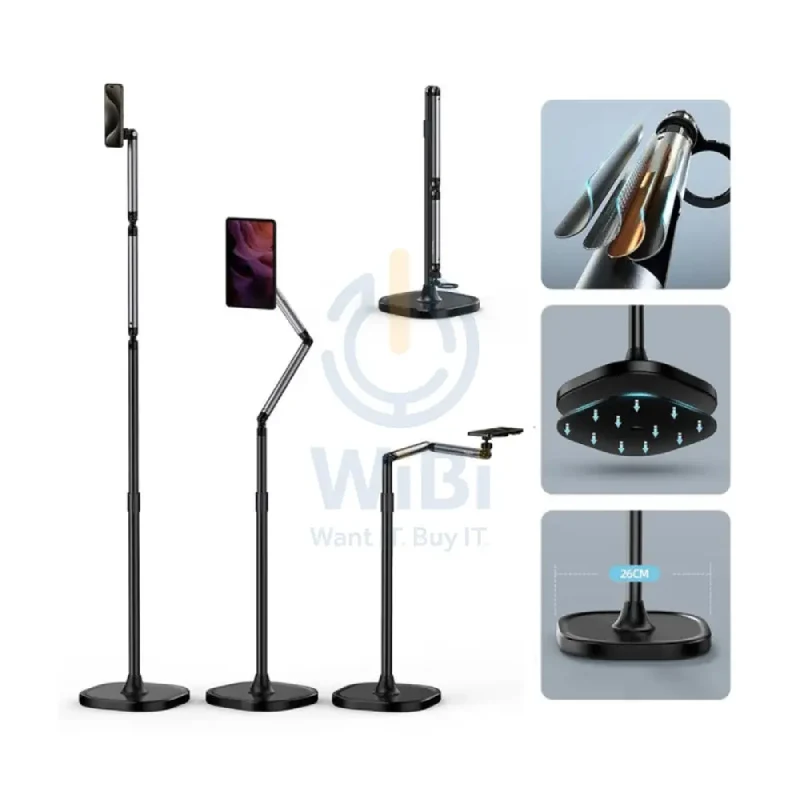 Earldom EH301 2-IN-1 Magnetic Overhead Floor Stand for Phone & Tablet - Black