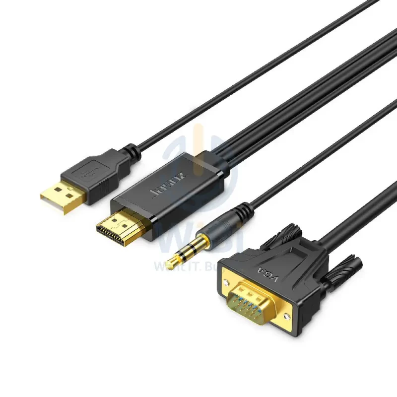 كابل جازوز G117 HDMI إلى VGA، مع كابل صوت/مزود طاقة، بطول 2 متر، باللون الأسود