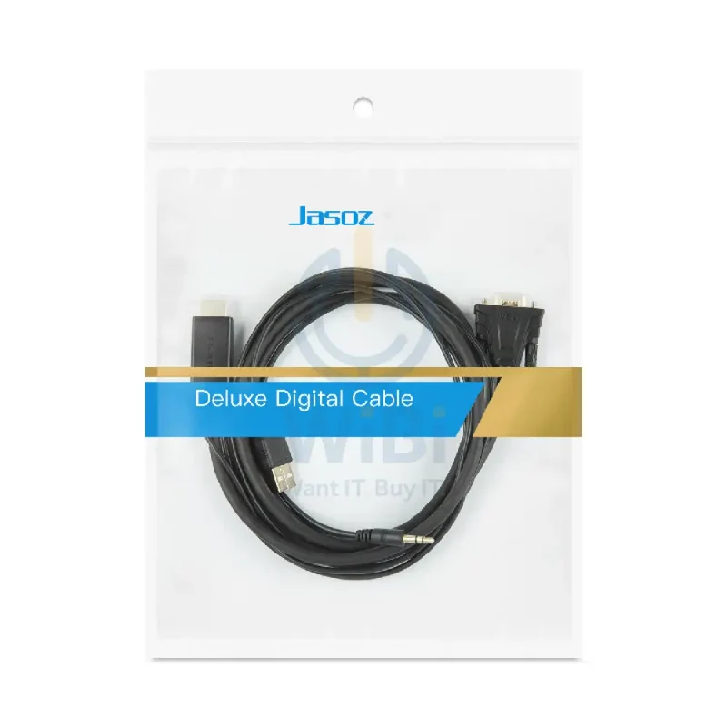 كابل جازوز G117 HDMI إلى VGA، مع كابل صوت/مزود طاقة، بطول 2 متر، باللون الأسود