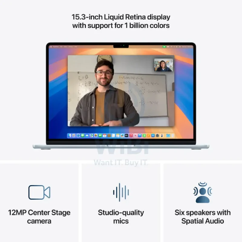 Apple MacBook Air - 15.3" / M4 / 10-Core CPU / 10-Core GPU / 16-Core Neural Engine / 16GB RAM / 512GB SSD / Arabic/English / Sky Blue / 1YW