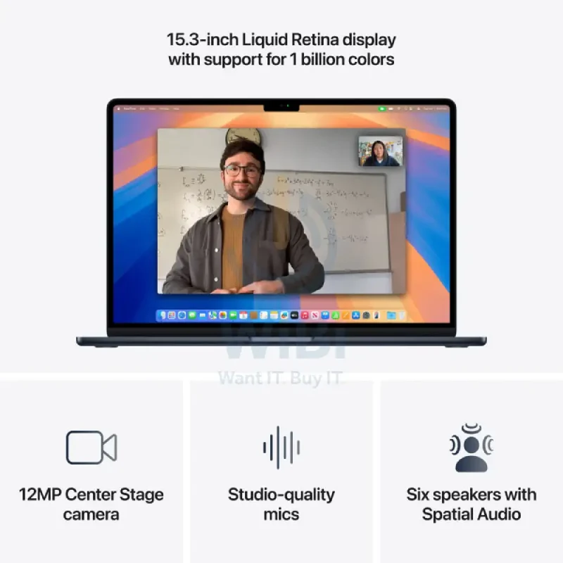 Apple MacBook Air - 15.3" / M4 / 10-Core CPU / 10-Core GPU / 16-Core Neural Engine / 16GB RAM / 256GB SSD / Arabic/English / Midnight / 1YW