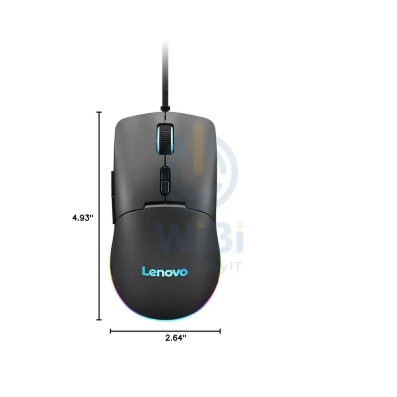 ماوس ألعاب لينوفو M210 بإضاءة RGB، دقة 800 نقطة لكل بوصة / منفذ USB-A / باللون الأسود