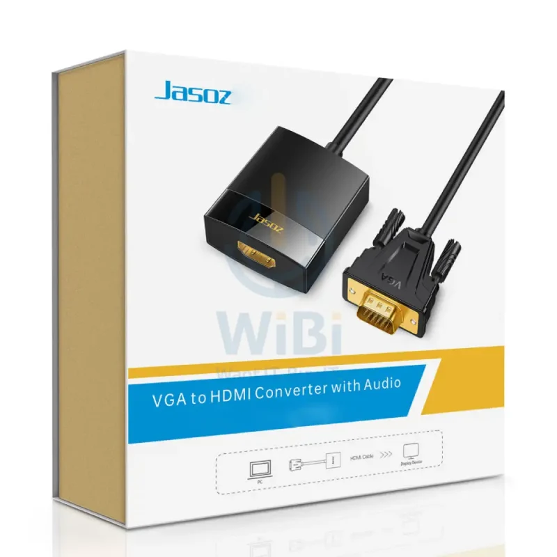 محول جازوز G115 من VGA إلى HDMI مع صوت/مزود طاقة، باللون الأسود