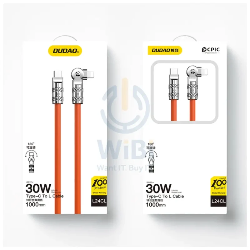 DUDAO L24CL Data Cable - 1 Meter / 30W / Type-C / Lightning / Orange