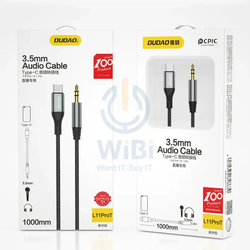 DUDAO L11PROT Type-C To 3.5mm Aux Cable - 1 Meter / Grey