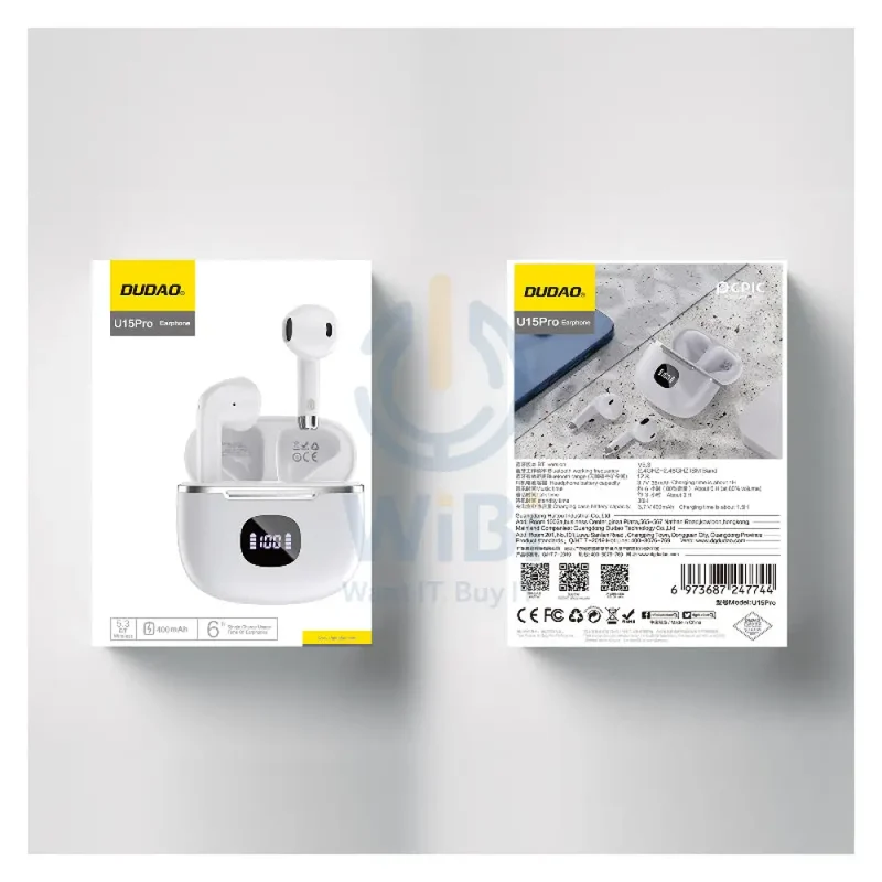 DUDAO U15Pro Upgrade TWS LED Display Earbuds - In-Ear / Wireless / White