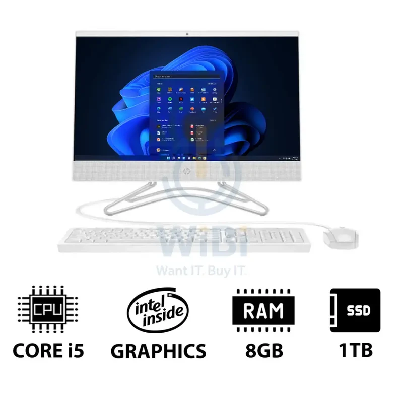 HP 200 G4 AIO PC - i5 / 8GB / 1TB (NVME M.2 SSD) / 21.5" FHD Non-Touch / Win 11 Pro / 1YW / Snow White - Desktop