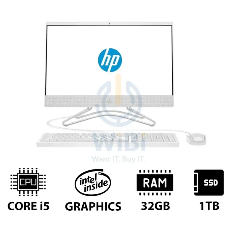 HP 200 G4 AIO PC - i5 / 32GB / 1TB (NVME M.2 SSD) / 21.5" FHD Non-Touch / DOS (Without OS) / 1YW / Snow White - Desktop