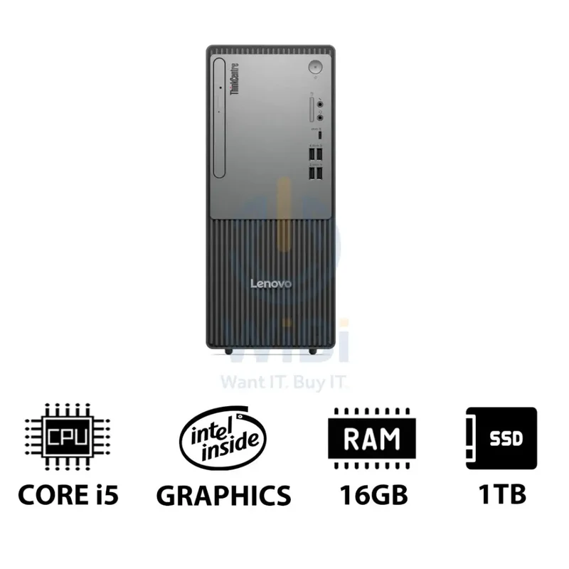 Lenovo ThinkCentre neo 50t Gen 5 - i5 / 16GB / 1TB (NVMe M.2 SSD) / DOS (Without OS) / 1YW / Black - Desktop