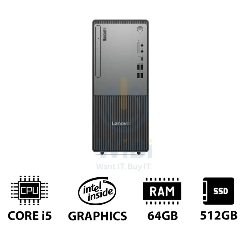 Lenovo ThinkCentre neo 50t Gen 5 - i5 / 64GB / 512GB (NVMe M.2 SSD) / DOS (Without OS) / 1YW / Black - Desktop