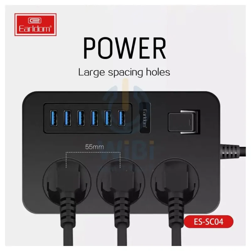 Earldom SC04 Power Strip Extension - 3 Way / USB / Black