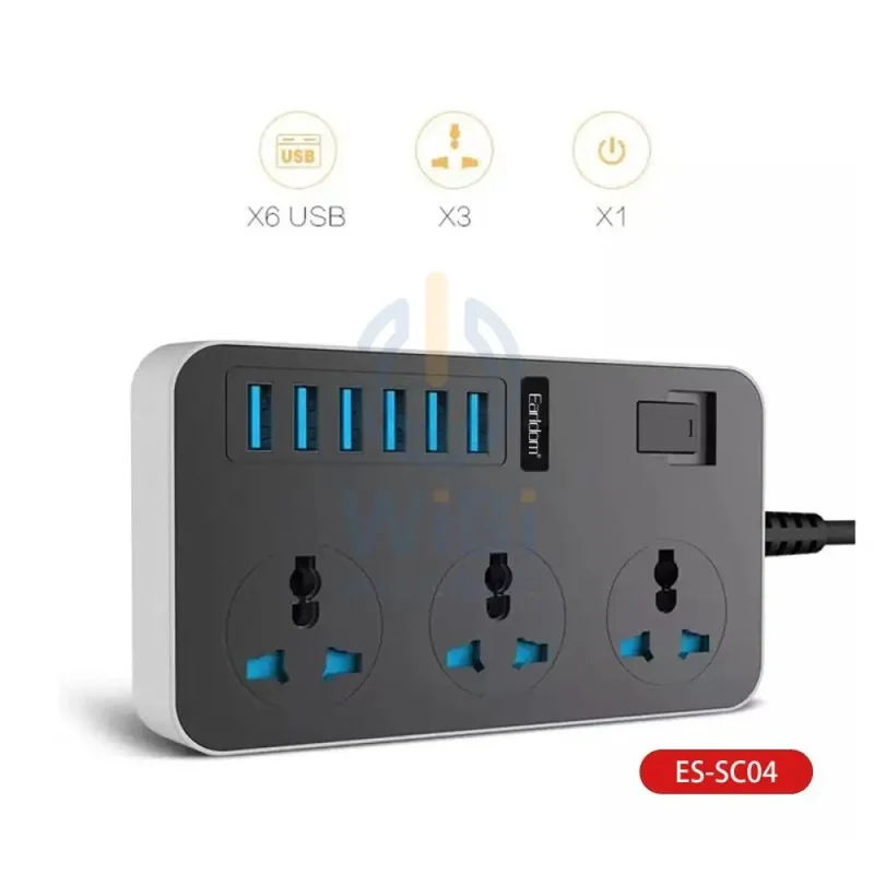Earldom SC04 Power Strip Extension - 3 Way / USB / Black