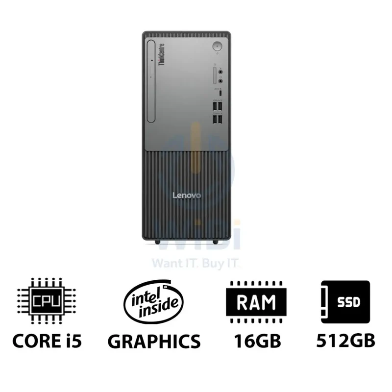 Lenovo ThinkCentre neo 50t Gen 5 - i5 / 16GB / 512GB (NVMe M.2 SSD) / DOS (Without OS) / 1YW / Black - Desktop
