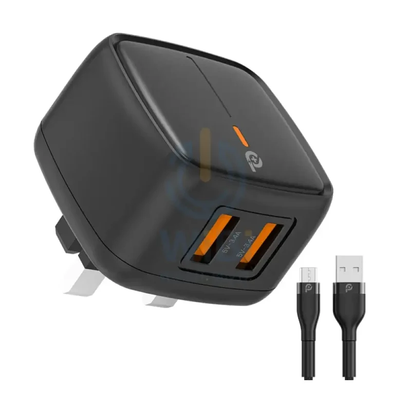 PowerO+ British UK Wall Charger with Cable - 12W / USB-A / Black
