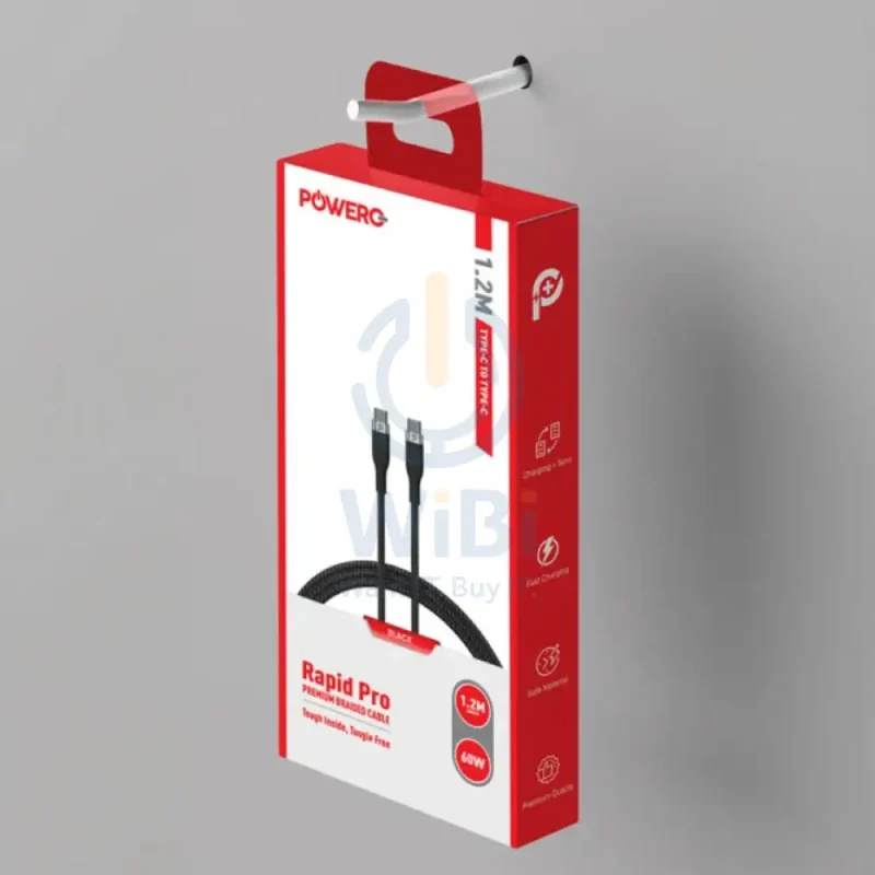 PowerO+ Rapid Pro Premium Braided Cable - 60W / 1.2 Meter / Type-C / Black