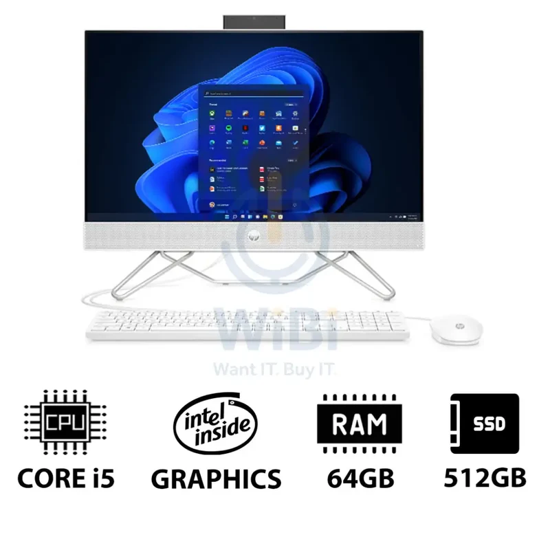 HP 24-CB1339NE AIO PC - i5 / 64GB / 512GB (NVMe M.2 SSD) / 23.8" FHD Non-Touch / Win 11 Pro / 1YW / Starry White - Desktop