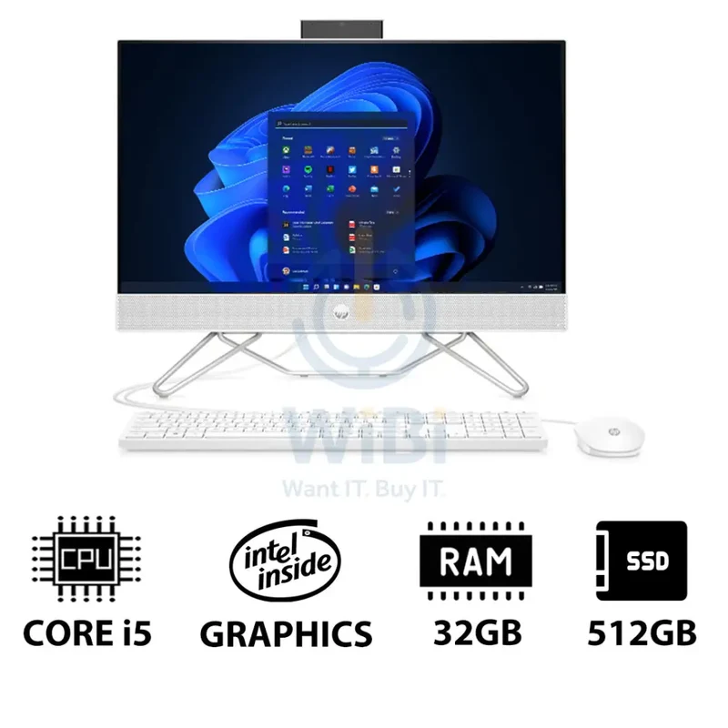 HP 24-CB1339NE AIO PC - i5 / 32GB / 512GB (NVMe M.2 SSD) / 23.8" FHD Non-Touch / Win 11 Pro / 1YW / Starry White - Desktop