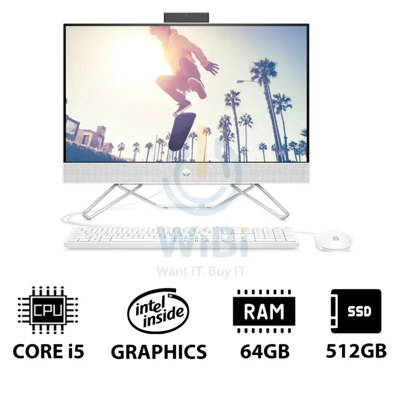 HP 24-CB1339NE AIO PC - i5 / 64GB / 512GB (NVMe M.2 SSD) / 23.8" FHD Non-Touch / DOS (Without OS) / 1YW / Starry White - Desktop