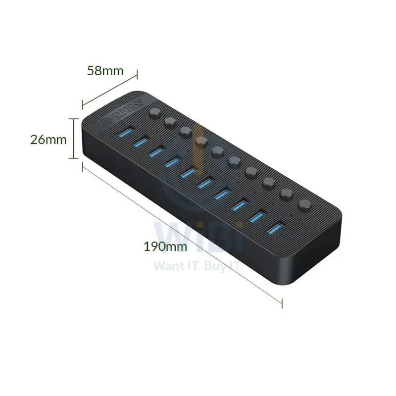 ORICO Multi-Port Hub With Individual Switches - 10-Ports / Black