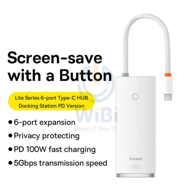 Baseus Lite Series 6-in-1 HUB Docking Station - White