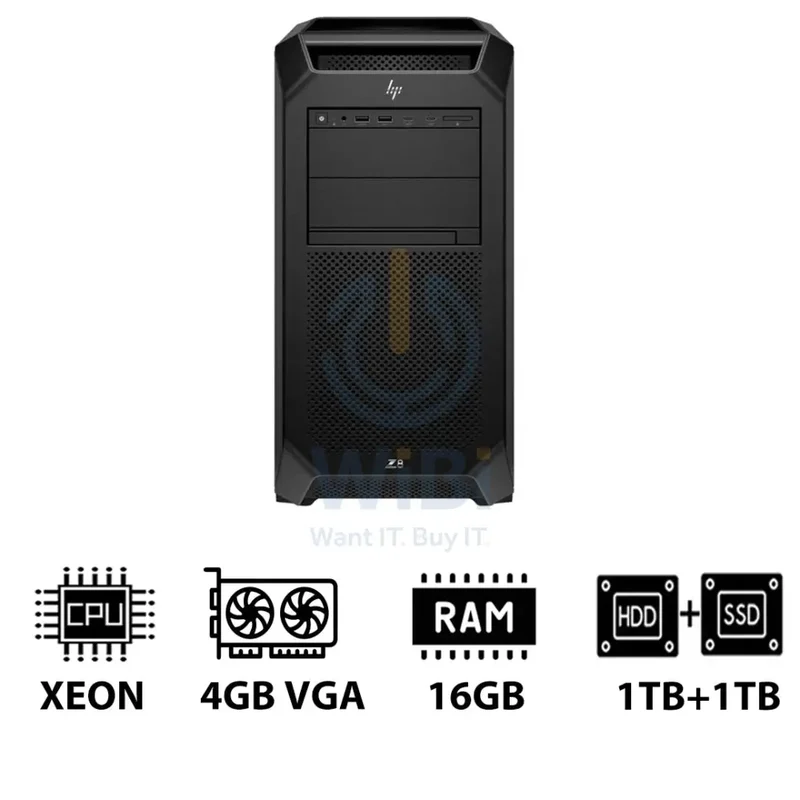 HP Z8 G5 Workstation - Xeon-2.0GHz / 12-Cores / 16GB / 1TB HDD + 1TB (NVMe M.2 SSD) / T400 4GB VGA / Win 11 Pro / 3YW