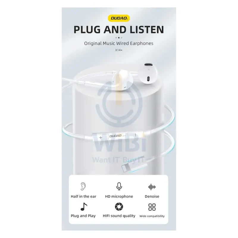 DUDAO X14+ Premium Earphone - Lightning / Wired / White