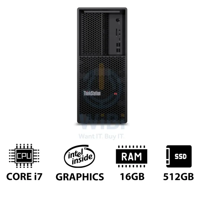 Lenovo ThinkStation P3 Tower - i7-14700 2.1GHz / 20-Cores / 16GB / 512GB (NVMe M.2 SSD) / Win 11 Pro / 3YW - Workstation