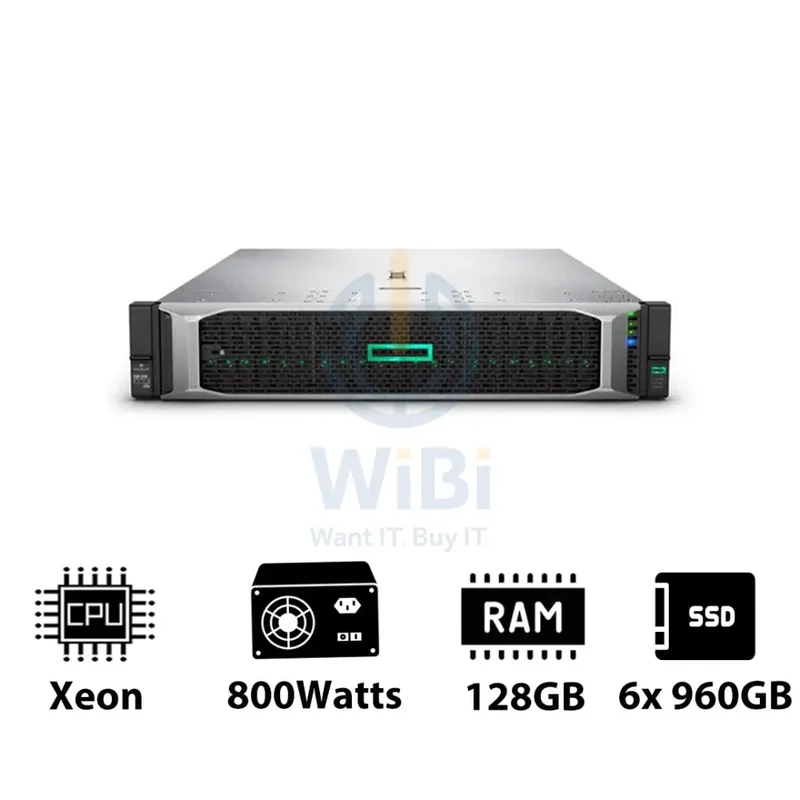 HP ProLiant DL380 G10 - Xeon-2.40GHz / 10-Cores / 128GB / 6x 960GB SSD / 800Watts / Rack(2U)