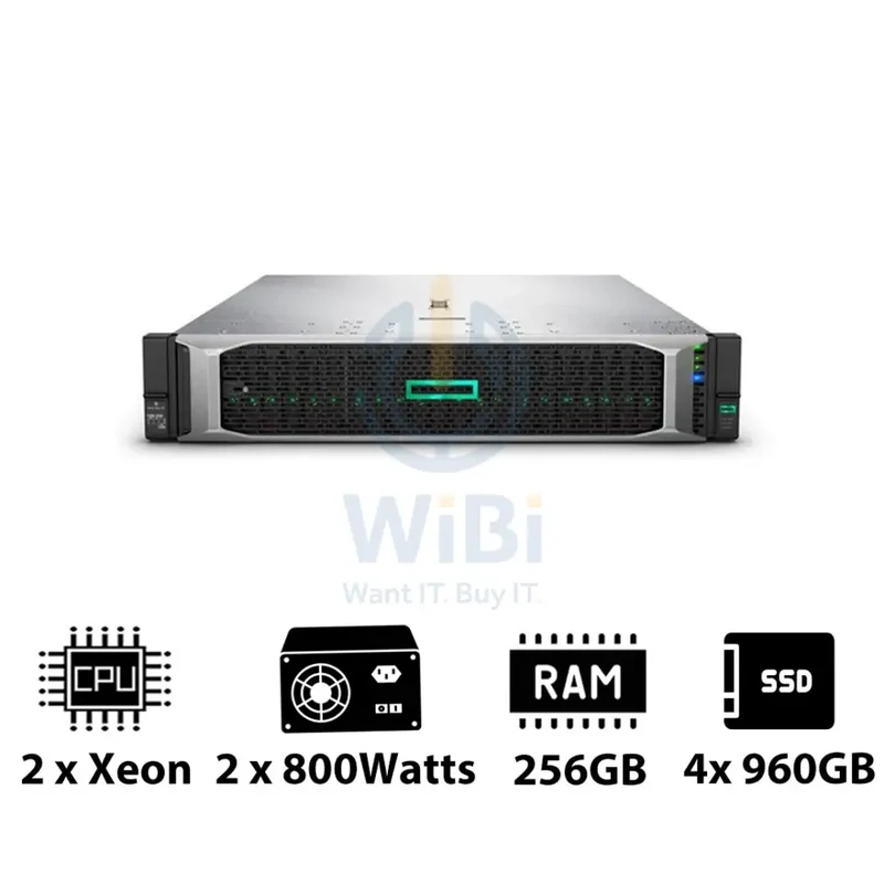 HP ProLiant DL380 G10 - 2x Xeon-2.40GHz / 2x 10-Cores / 256GB / 4x 960GB SSD / 2x 800Watts / Rack(2U)