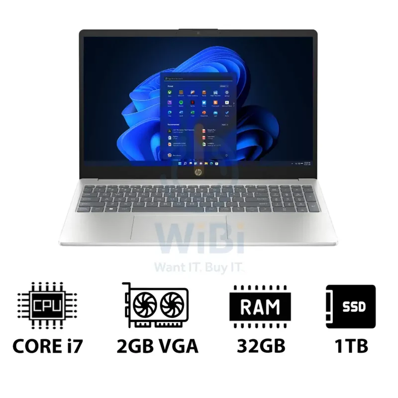HP 15-FD0142NE - 15.6" FHD / i7 / 32GB / 1TB (NVMe M.2 SSD) / MX570 2GB VGA / Win 11 Pro / 1YW / Natural Silver - Laptop