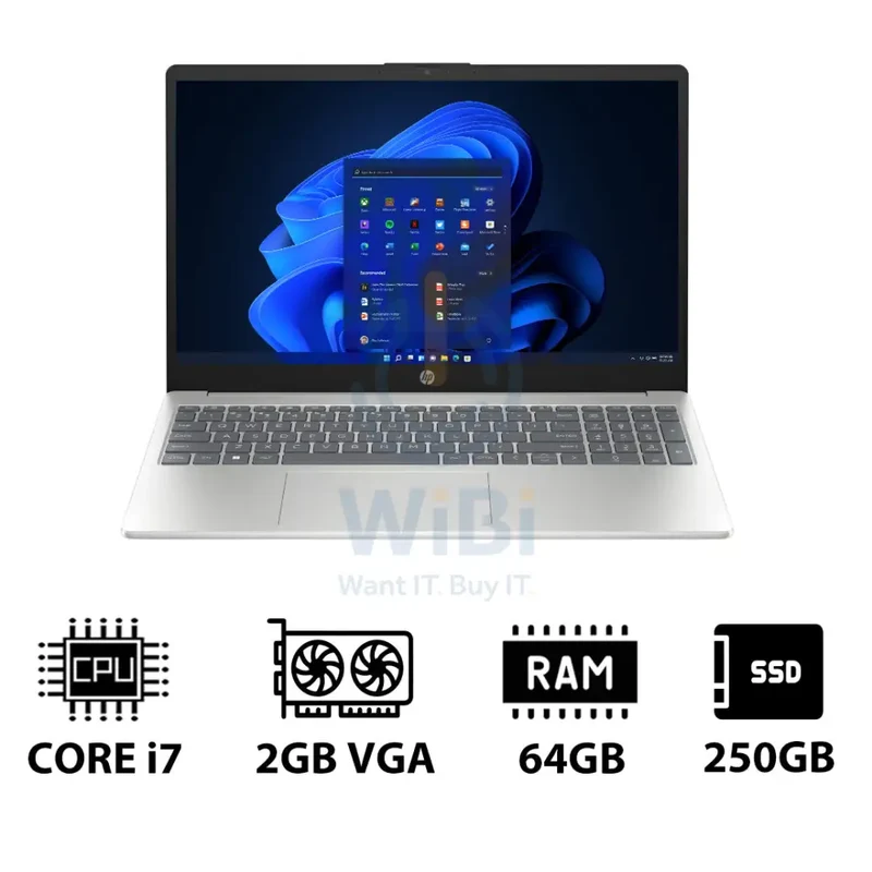 HP 15-FD0142NE - 15.6" FHD / i7 / 64GB / 250GB (NVMe M.2 SSD) / MX570 2GB VGA / Win 11 Pro / 1YW / Natural Silver - Laptop