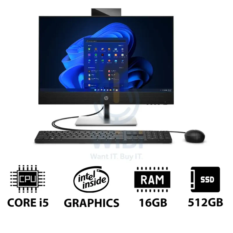 HP ProOne 440 G9 AIO - i5 / 16GB / 512GB (NVMe M.2 SSD) / 23.8" FHD Touch / Win 11 Pro / 1YW / Black - Desktop