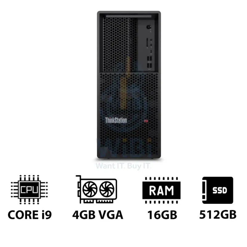 Lenovo ThinkStation P3 Tower - i9-14900K 3.2GHz / 24-Cores / 16GB / 512GB (NVMe M.2 SSD) / NVIDIA T400 4GB VGA / Win 11 Pro / 3YW - Workstation
