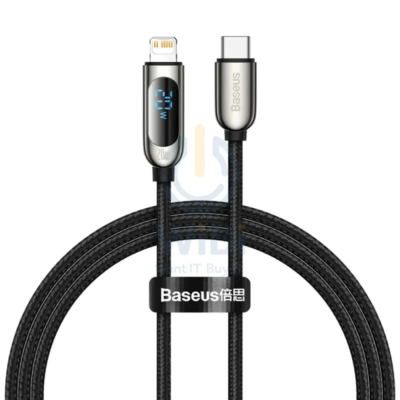 كابل بيانات وشحن سريع بيسوس ديسبلاي من Type-C إلى IP – قدرة 20 واط / طول 1 متر / أسود