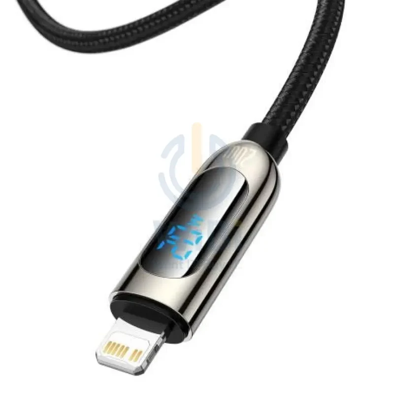 كابل بيانات وشحن سريع بيسوس ديسبلاي من Type-C إلى IP – قدرة 20 واط / طول 1 متر / أسود