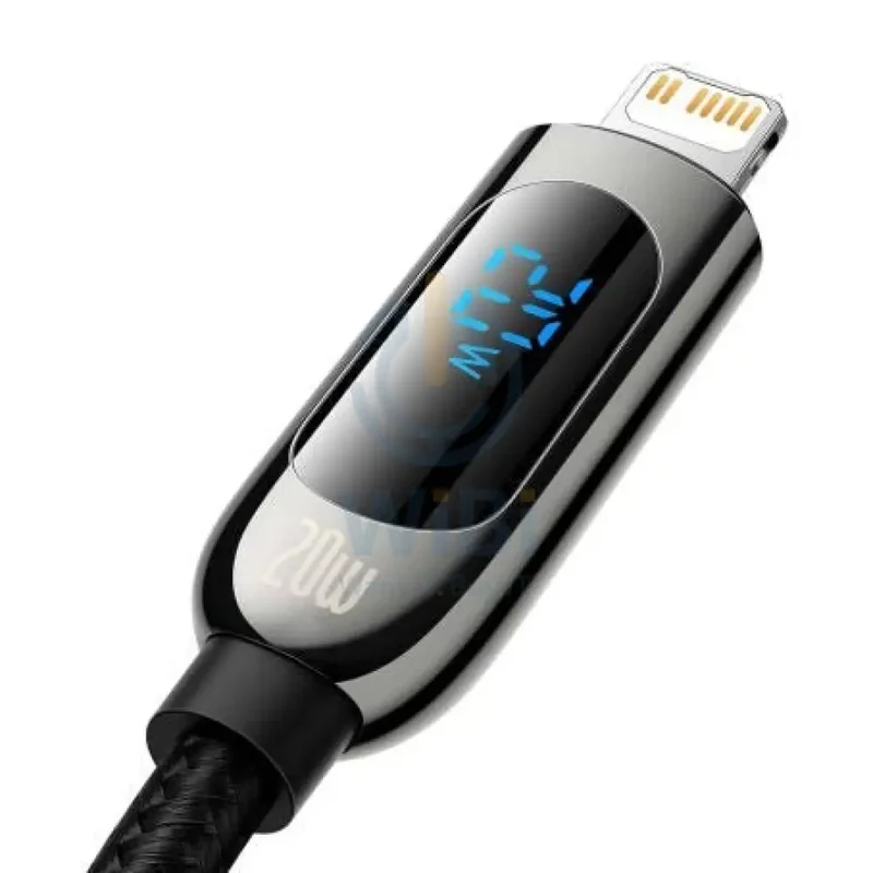 كابل بيانات وشحن سريع بيسوس ديسبلاي من Type-C إلى IP – قدرة 20 واط / طول 1 متر / أسود