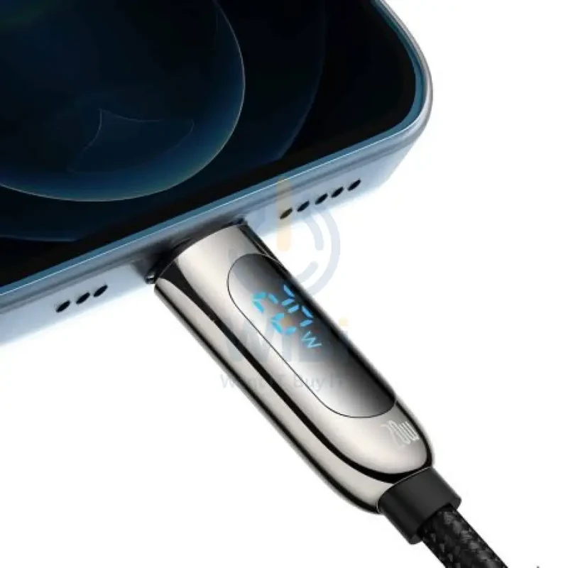 كابل بيانات وشحن سريع بيسوس ديسبلاي من Type-C إلى IP – قدرة 20 واط / طول 1 متر / أسود