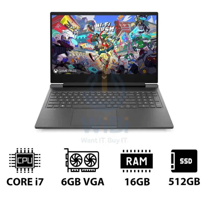 HP Victus Gaming Laptop 16-R1042NE - 16.1" FHD / i7 / 16GB / 512GB (NVMe M.2 SSD) / RTX 4050 6GB VGA / DOS (Without OS) / 1YW / Mica Silver - Laptop