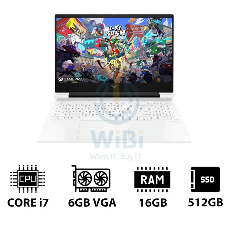 HP Victus Gaming Laptop 16-R1041NE - 16.1" FHD / i7 / 16GB / 512GB (NVMe M.2 SSD) / RTX 4050 6GB VGA / DOS (Without OS) / 1YW / Ceramic White - Laptop