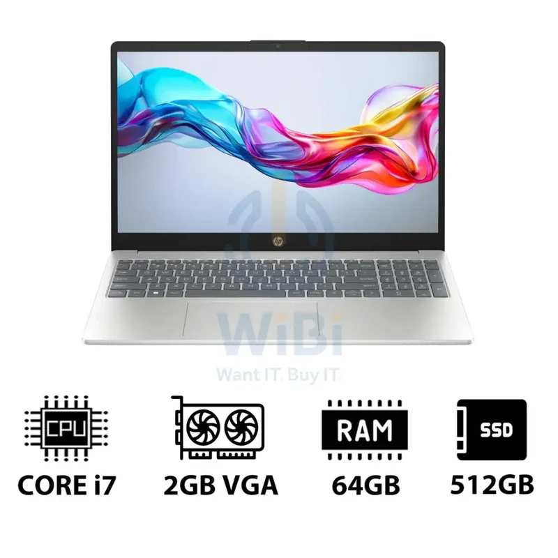 HP 15-FD0142NE - 15.6" FHD / i7 / 64GB / 512GB (NVMe M.2 SSD) / MX570 2GB VGA / DOS (Without OS) / 1YW / Natural Silver - Laptop