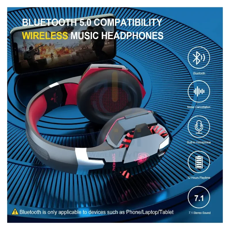 PHOINIKAS G2000BT Gaming Headphones with Adapter - Red