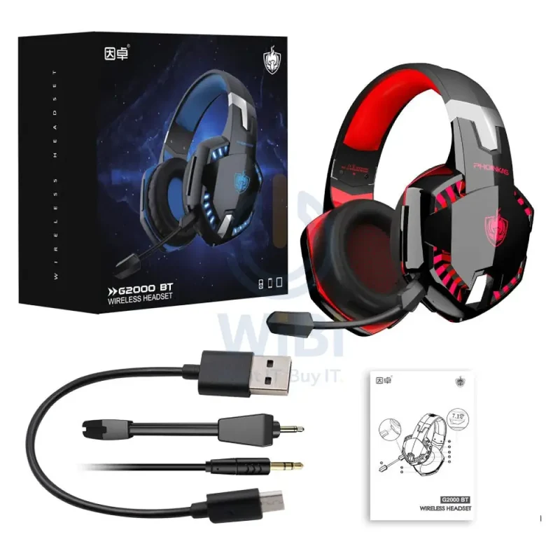 PHOINIKAS G2000BT Gaming Headphones with Adapter - Red