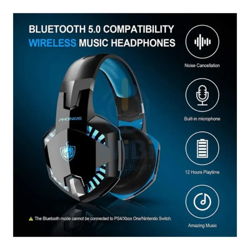 PHOINIKAS G2000BT Gaming Headphones with Adapter - Blue
