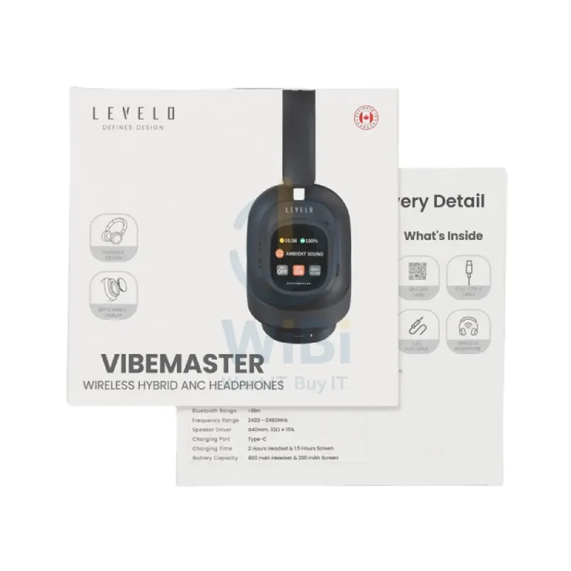 Levelo VibeMaster Wireless Hybrid ANC Headphone - Black