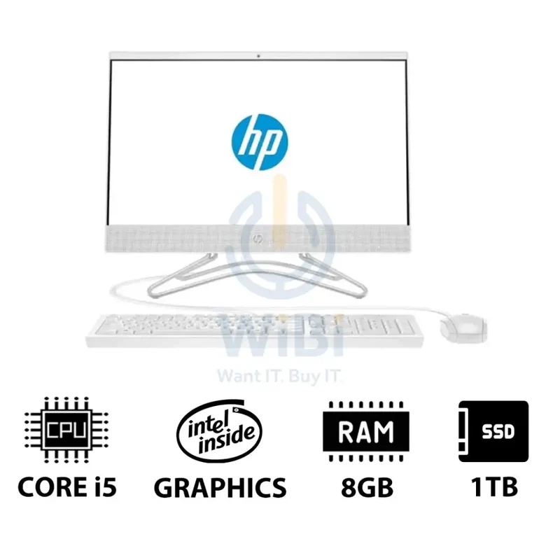 HP 200 G4 AIO PC - i5 / 8GB / 1TB (NVME M.2 SSD) / 21.5" FHD Non-Touch / DOS (Without OS) / 1YW / Snow White - Desktop