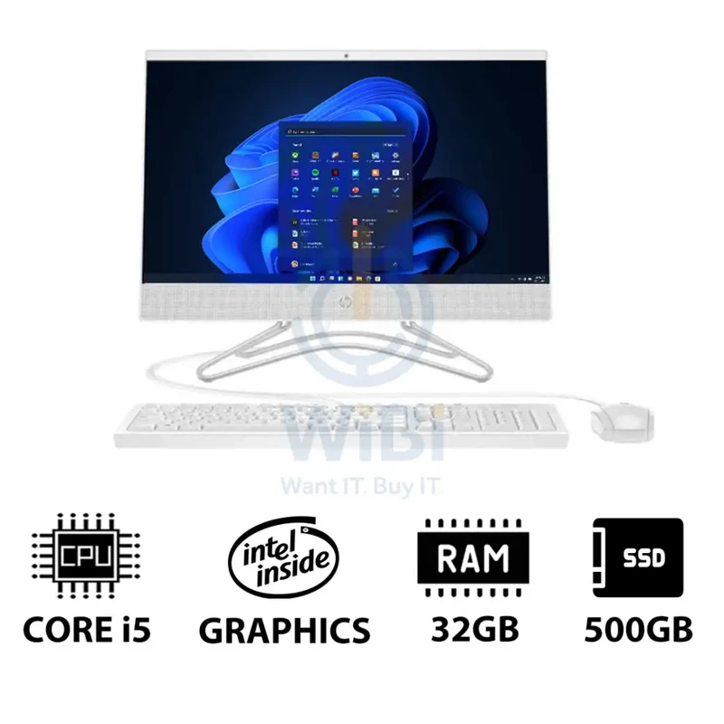 HP 200 G4 AIO PC - i5 / 32GB / 500GB (NVME M.2 SSD) / 21.5" FHD Non-Touch / Win 11 Pro / 1YW / Snow White - Desktop